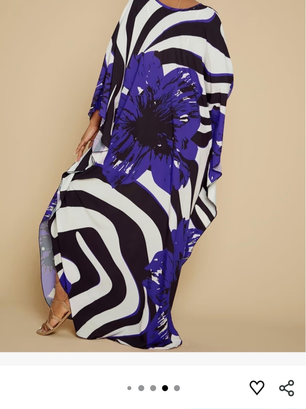 Maxi Kaftan Dress in Black, White & Purple